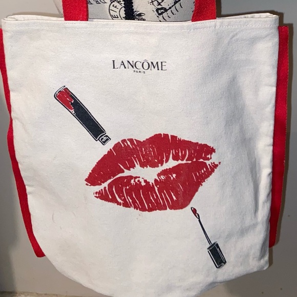 Lancome Paris Red Lips Tote Bag 100% Cotton Canvas French Kiss Lipstick - Picture 2 of 6
